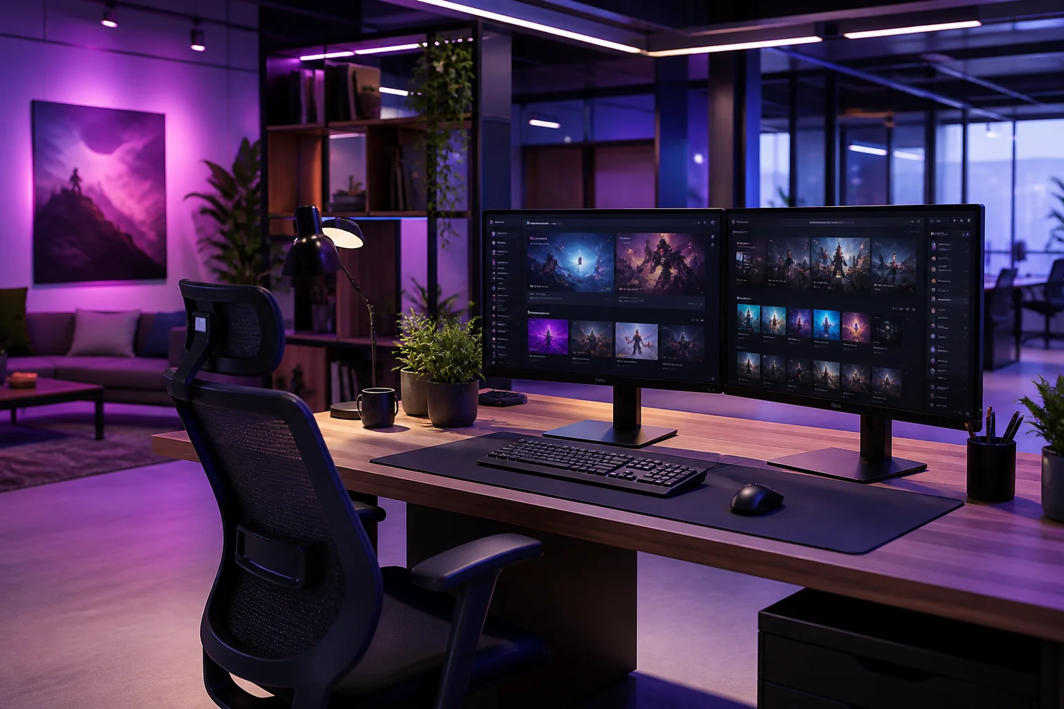 Modernes Büro mit Gaming- und Tech-Atmosphäre